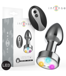 INTENSE PLUG ANAL TALLA M DE METAL VIBRADOR CON LUCES LED MULTICOLOR Y CONTROL REMOTO