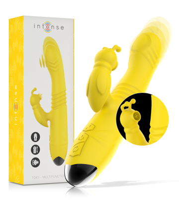 INTENSE TOKY VIBRADOR MULTIFUNCION RECARGABLE UP DOWN CON ESTIMULADOR DE CLITORIS AMARILLO