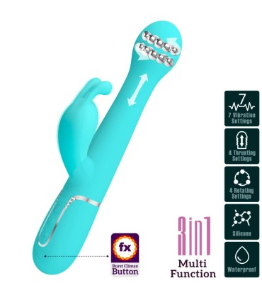 PRETTY LOVE DEJON VIBRADOR RABBIT 3 EN 1 MULTIFUNCION VERDE AGUA