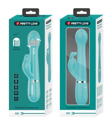 PRETTY LOVE DEJON VIBRADOR RABBIT 3 EN 1 MULTIFUNCION VERDE AGUA