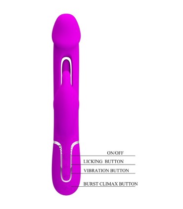 PRETTY LOVE KAMPAS VIBRADOR RABBIT 3 EN 1 MULTIFUNCION CON LENGUA FUCSIA
