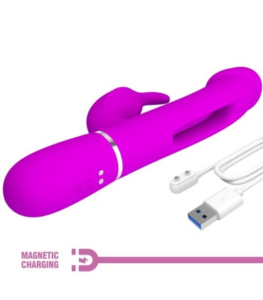 PRETTY LOVE KAMPAS VIBRADOR RABBIT 3 EN 1 MULTIFUNCION CON LENGUA FUCSIA