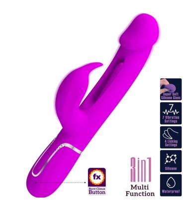 PRETTY LOVE KAMPAS VIBRADOR RABBIT 3 EN 1 MULTIFUNCION CON LENGUA FUCSIA
