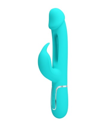 PRETTY LOVE KAMPAS VIBRADOR RABBIT 3 EN 1 MULTIFUNCION CON LENGUA VERDE AGUA