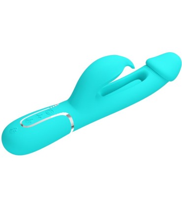 PRETTY LOVE KAMPAS VIBRADOR RABBIT 3 EN 1 MULTIFUNCION CON LENGUA VERDE AGUA