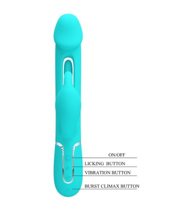 PRETTY LOVE KAMPAS VIBRADOR RABBIT 3 EN 1 MULTIFUNCION CON LENGUA VERDE AGUA
