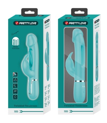 PRETTY LOVE KAMPAS VIBRADOR RABBIT 3 EN 1 MULTIFUNCION CON LENGUA VERDE AGUA