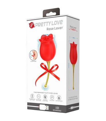 PRETTY LOVE ROSE LOVER ROSA ESTIMULADORA DE CLITORIS 12 VIBRACIONES ROJO