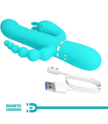 PRETTY LOVE CAMMY TRIPLE VIBRADOR RABBIT MULTIFUNCION 4 EN 1 AZUL