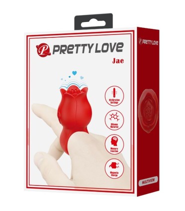PRETTY LOVE JAE VIBRADOR DE DEDO FORMA DE ROSA 10 VIBRACIONES ROJO