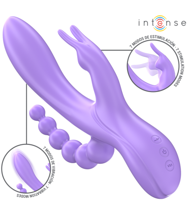 INTENSE MIKO TRIPLE VIBRADOR RABBIT ESTIMULADOR ANAL 7 VIBRACIONES MORADO