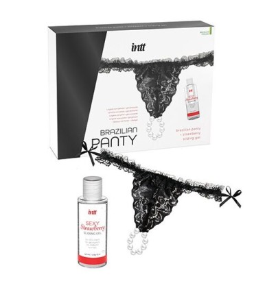 INTT RELEASES PANTY BRASILENA NEGRA CON PERLAS Y GEL LUBRICANTE 50 ML