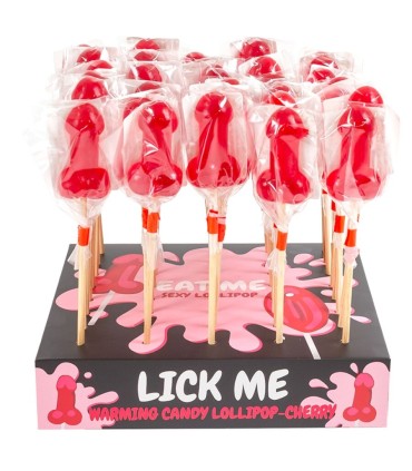 SECRETPLAY EXPOSITOR PIRULETA PENE CARAMELO CEREZA CON EFECTO CALOR PICANTE 40 UNIDADES