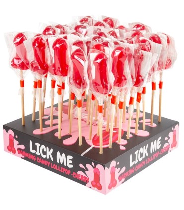 SECRETPLAY EXPOSITOR PIRULETA PENE CARAMELO CEREZA CON EFECTO CALOR PICANTE 40 UNIDADES