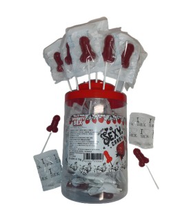 DIABLO PICANTE BOTE 50 PIRULETAS PITO CARAMELO FRESA Y CEREZA 50 UNIDADES