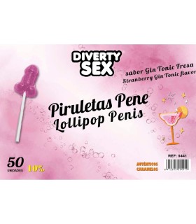 DIABLO GOLOSO 50 PIRULETAS PENE GIN TONIC FRESA 10 ALCOHOL