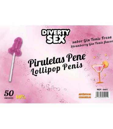 DIABLO GOLOSO 50 PIRULETAS PENE GIN TONIC FRESA 10 ALCOHOL