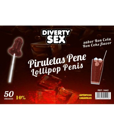 DIABLO GOLOSO 50 PIRULETAS PENE RON COLA 10 ALCOHOL