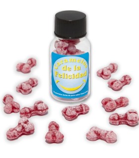 DIABLO PICANTE BOTE 12 CARAMELOS DE LA FELICIDAD FORMA PENE FRESA CEREZA