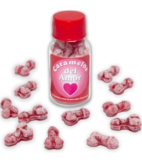 DIABLO PICANTE 12 CARAMELOS DEL AMOR FORMA PENE FRESA CEREZA