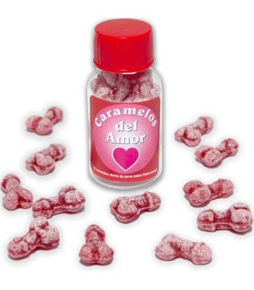 DIABLO PICANTE 12 CARAMELOS DEL AMOR FORMA PENE FRESA CEREZA