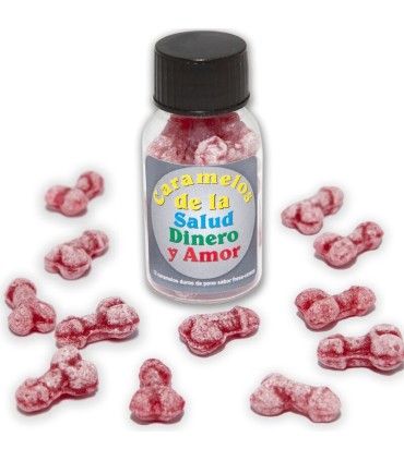 DIABLO PICANTE 12 CARAMELOS DE LA SALUD DINERO AMOR FORMA PENE FRESA CEREZA