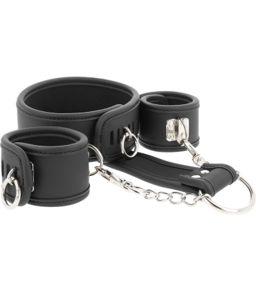 FETISH SUBMISSIVE COLLAR Y ESPOSAS CUERO VEGANO CON FORRO DE NEOPRENO