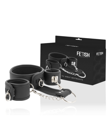 FETISH SUBMISSIVE COLLAR Y ESPOSAS CUERO VEGANO CON FORRO DE NEOPRENO