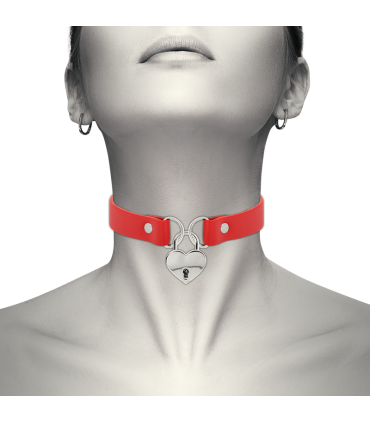 COQUETTE CHIC DESIRE COLLAR CUERO VEGANO ROJO ACCESORIO CORAZON CON LLAVE