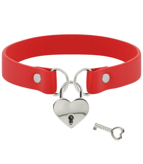 COQUETTE CHIC DESIRE COLLAR CUERO VEGANO ROJO ACCESORIO CORAZON CON LLAVE