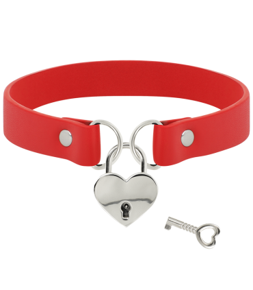 COQUETTE CHIC DESIRE COLLAR CUERO VEGANO ROJO ACCESORIO CORAZON CON LLAVE