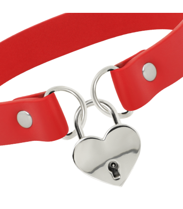 COQUETTE CHIC DESIRE COLLAR CUERO VEGANO ROJO ACCESORIO CORAZON CON LLAVE