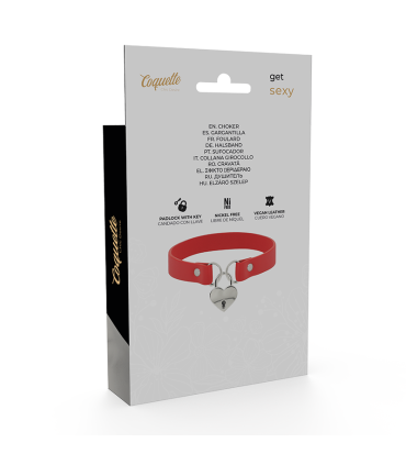 COQUETTE CHIC DESIRE COLLAR CUERO VEGANO ROJO ACCESORIO CORAZON CON LLAVE