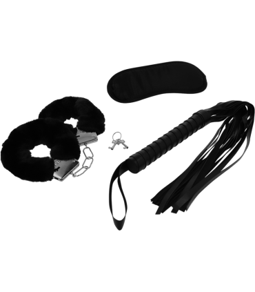 INTENSE FETISH SET EROTICO 1 CON ESPOSAS ANTIFAZ Y LATIGO DE CUERO VEGANO