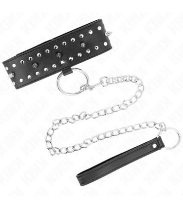 KINK COLLAR CON CORREA 65 CM CON TACHUELAS PLATEADAS MODELO 1 AJUSTABLE 36 43 CM X 5 CM