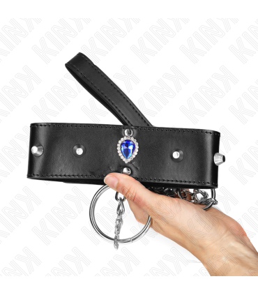KINK COLLAR CON CORREA 65 CM CON DIAMANTES AZULES AJUSTABLE 36 43 CM X 5 CM