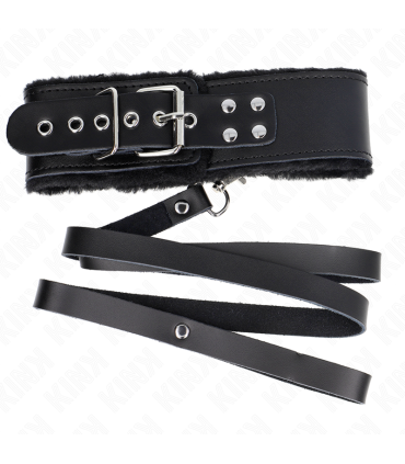 KINK COLLAR CON CORREA 116 CM DE PIEL NEGRO AJUSTABLE 40 48 CM X 6 CM
