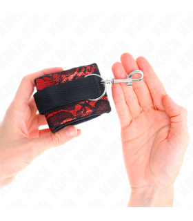 KINK MUNEQUERAS CORTAS DE ENCAJE TERCIOPELO Y UNION DE NYLON ROJO NEGRO 23 X 65 CM