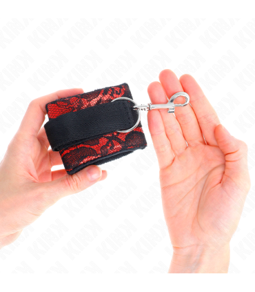 KINK MUNEQUERAS CORTAS DE ENCAJE TERCIOPELO Y UNION DE NYLON ROJO NEGRO 23 X 65 CM