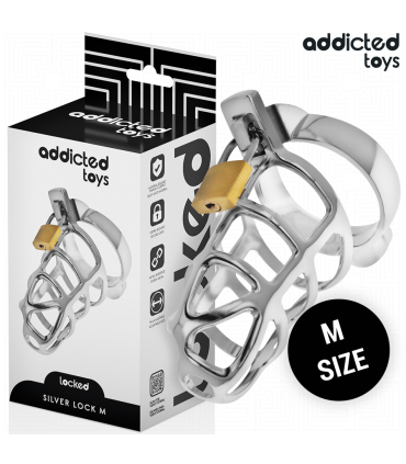 ADDICTED TOYS LOCKED SILVER LOCK JAULA PARA PENE DE METAL TALLA M