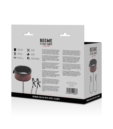 BEGME RED EDITION COLLAR CON CADENAS Y PINZAS PEZONES CON FORRO DE NEOPRENO