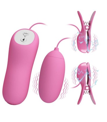 PRETTY LOVE PINZAS CON VIBRACION Y ELETROSHOCK ROSA