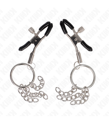 KINK PINZAS PARA PEZONES CON ARO Y PEQUENAS CADENAS PLATEADO 6 CM