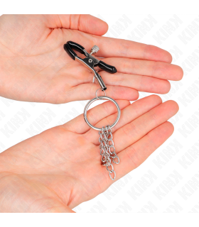 KINK PINZAS PARA PEZONES CON ARO Y PEQUENAS CADENAS PLATEADO 6 CM