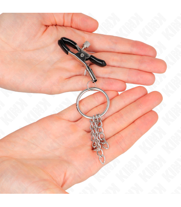 KINK PINZAS PARA PEZONES CON ARO Y PEQUENAS CADENAS PLATEADO 6 CM