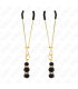 KINK PINZAS PARA PEZONES DORADA FINA CON TRIPLE BOLA DE VIDRIO NEGRO 7 CM