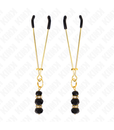 KINK PINZAS PARA PEZONES DORADA FINA CON TRIPLE BOLA DE VIDRIO NEGRO 7 CM