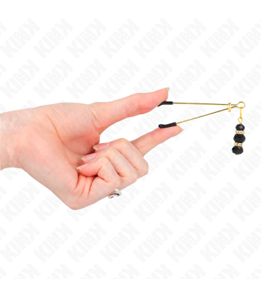 KINK PINZAS PARA PEZONES DORADA FINA CON TRIPLE BOLA DE VIDRIO NEGRO 7 CM