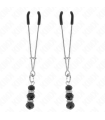 KINK - PINZAS PARA PEZONES PLATEADA FINA CON TRIPLE BOLA DE VIDRIO NEGRO 7 CM