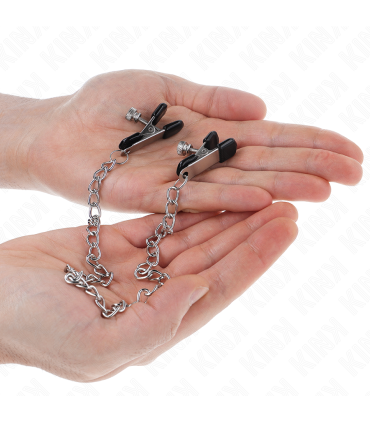 KINK PINZAS PARA PEZONES PLANAS NEGRO CON CADENA PLATEADO 34 CM